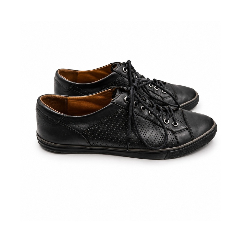 Coach Perkins Leather Low Top Sneakers Mens 11.5 Black Perforated Lace Up Shoes